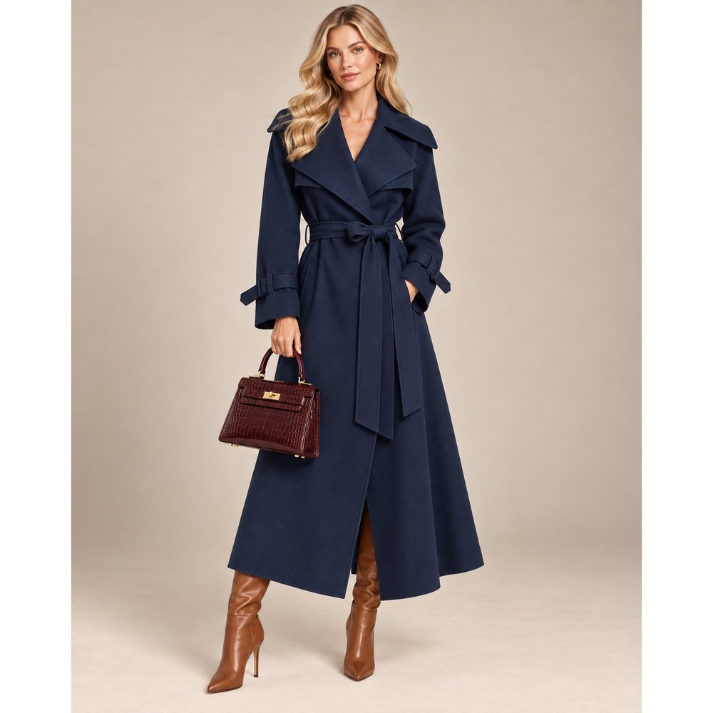 Vintage Count Romi Navy Blue 100% Wool Trench Coat Made in Israel Size 12